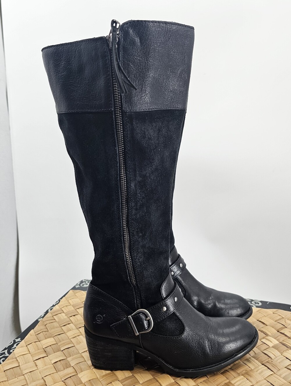 Born Black Tall Leather Boots Size 8